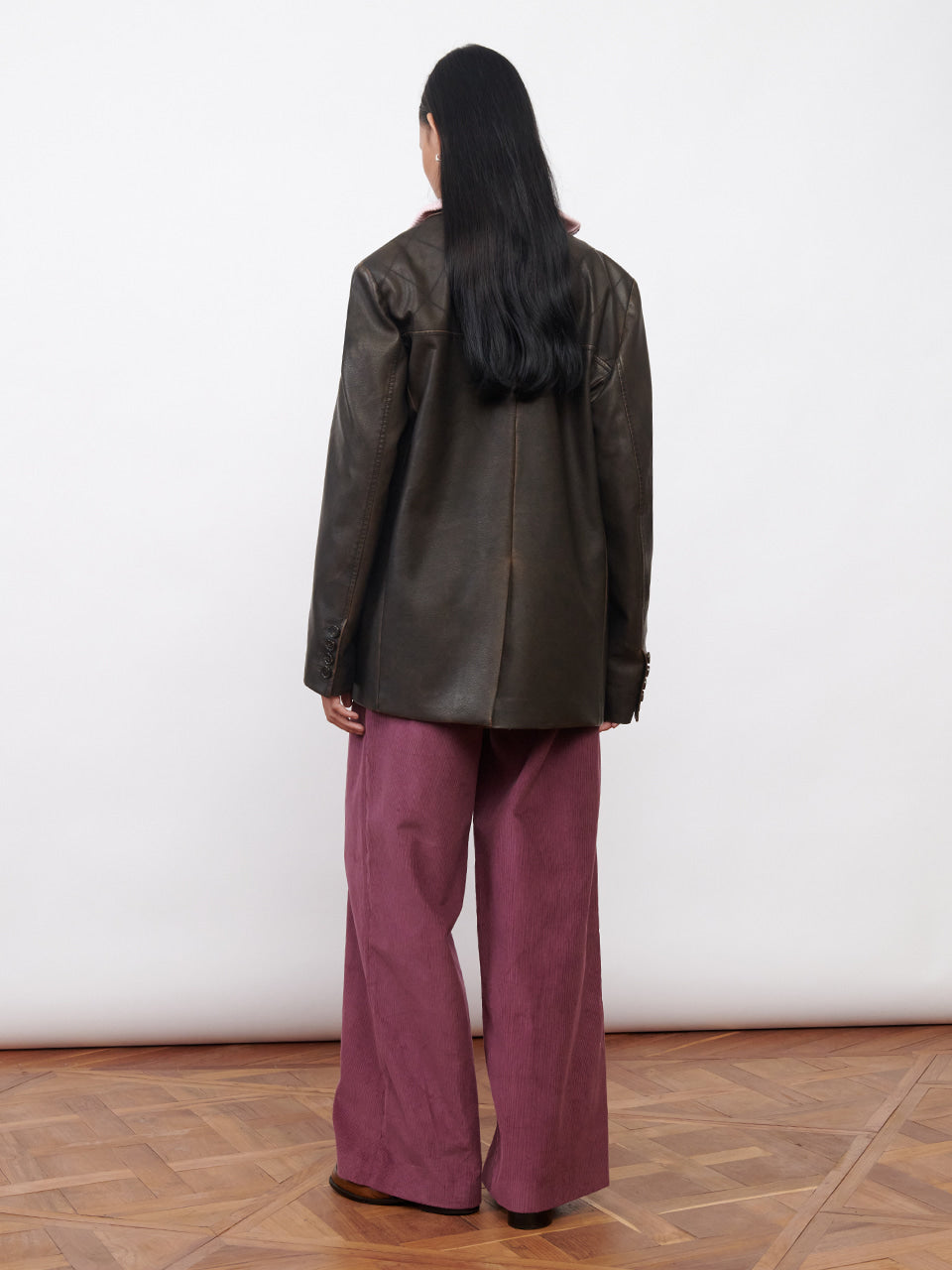 Kijun - Faux-Leather Stitched Blazer (Dark Brown) product image 6 | TRAB K-Fashion Australia