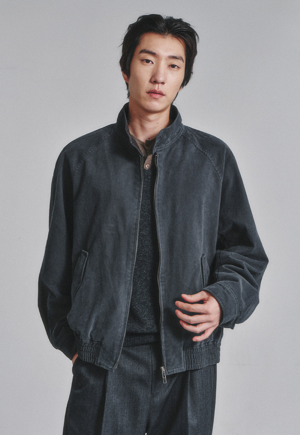Art if acts - Washed Cotton Harrington Jacket (Faded Charcoal) product image 5 | TRAB K-Fashion Australia