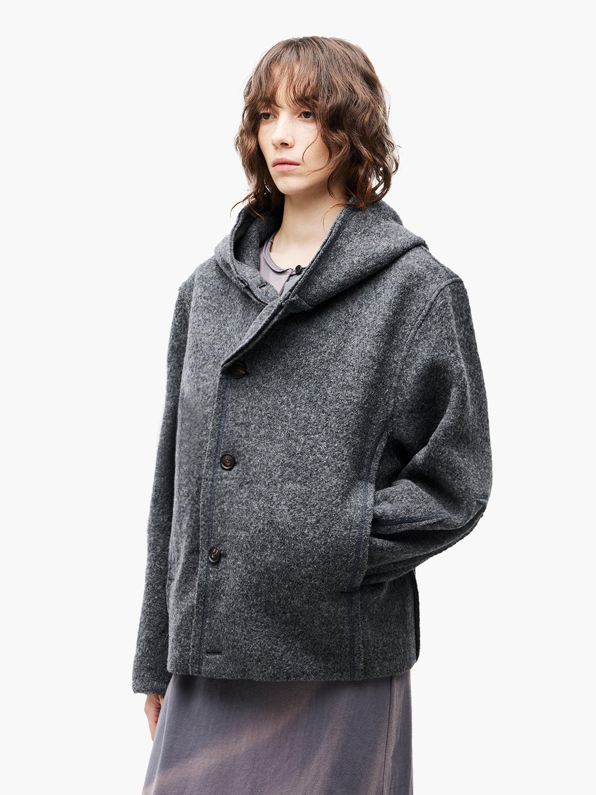 Jiyong Kim - Hooded Wool Jacket (Grey) product image 4 | TRAB K-Fashion Australia