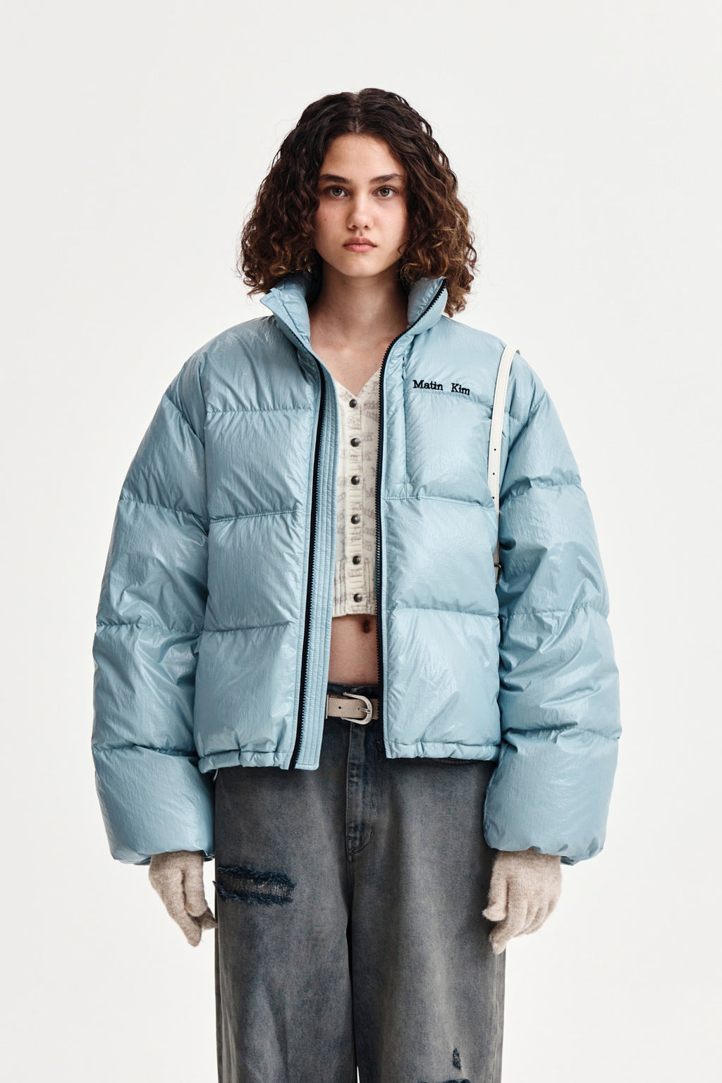 Matin Kim - Small Logo Volume Down Jumper (Light Grey) product image 1 | TRAB K-Fashion Australia