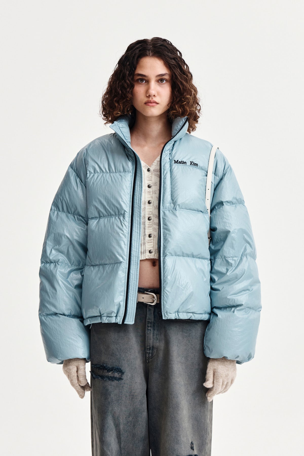 Matin Kim - Small Logo Volume Down Jumper (Light Grey) product image 1 | TRAB K-Fashion Australia