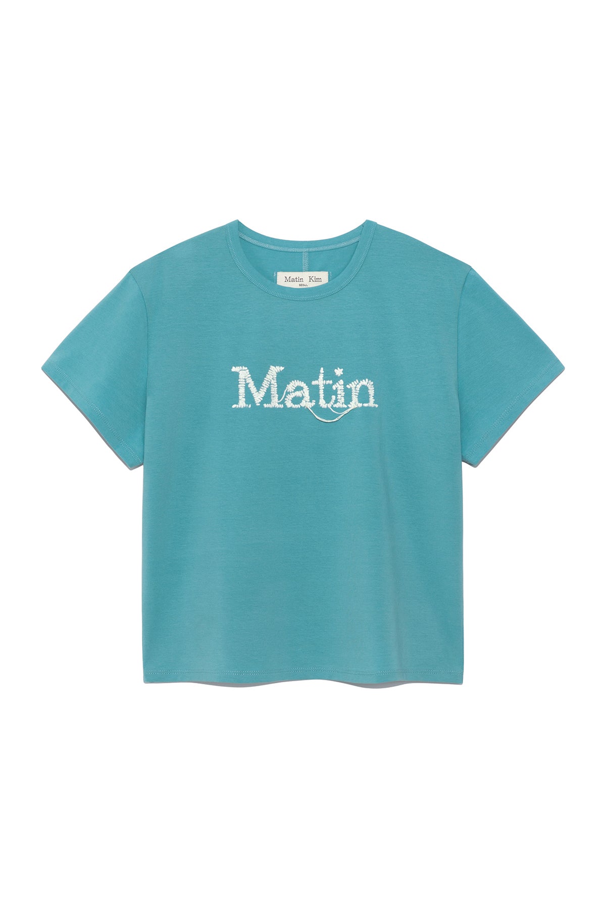 Matin Kim - Stitch Printing Detail Crop Top (Turquoise Blue) product image 1 | TRAB K-Fashion Australia