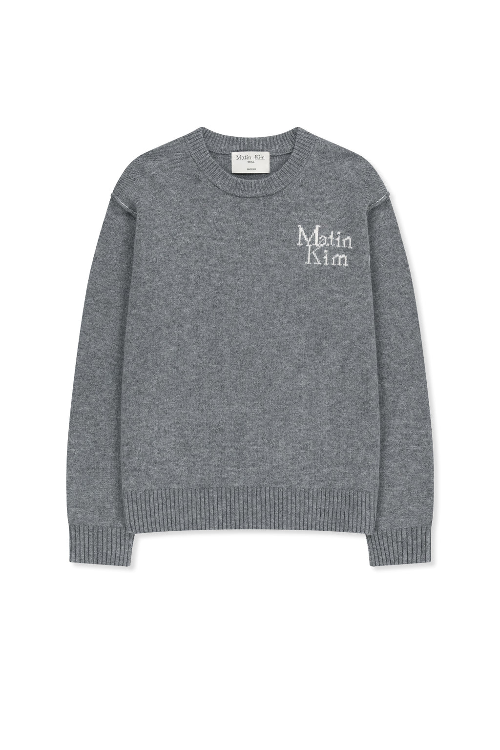 Matin Kim - Grid Logo Cashmere Blended Knit Pullover (Grey) product image 1 | TRAB K-Fashion Australia