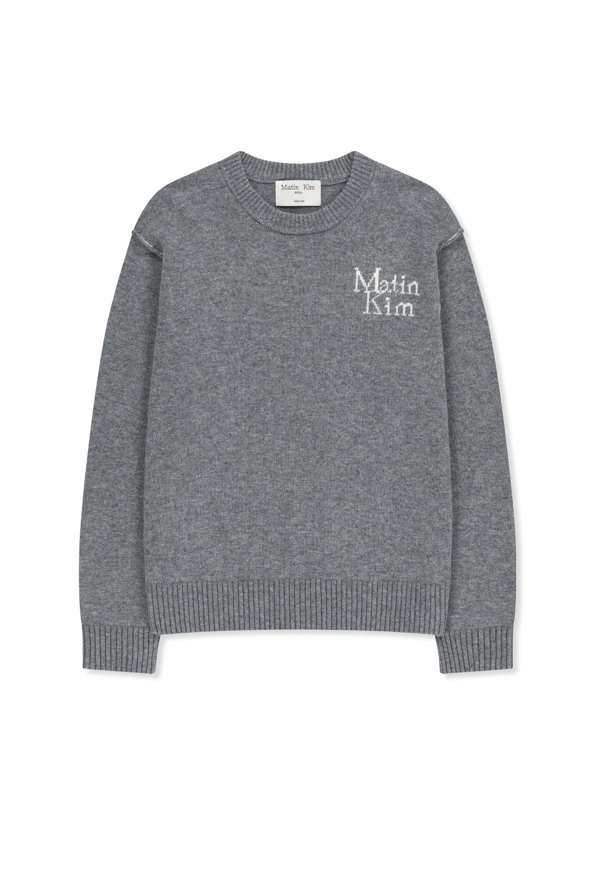 Matin Kim - Grid Logo Cashmere Blended Knit Pullover (Grey) product image 1 | TRAB K-Fashion Australia