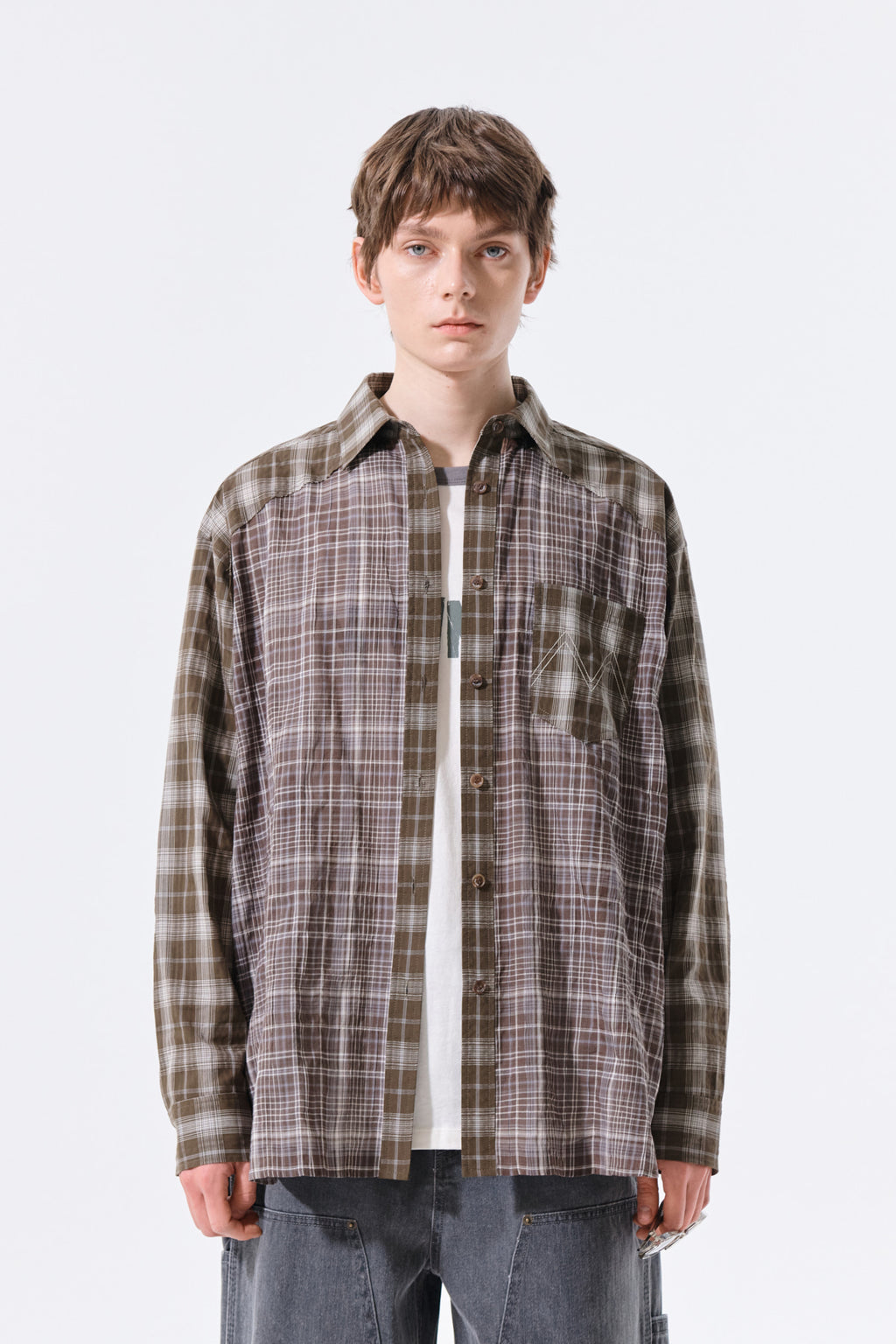 Matin Kim - Mixed Check Over Fit Shirt (Brown) product image 11 | TRAB K-Fashion Australia