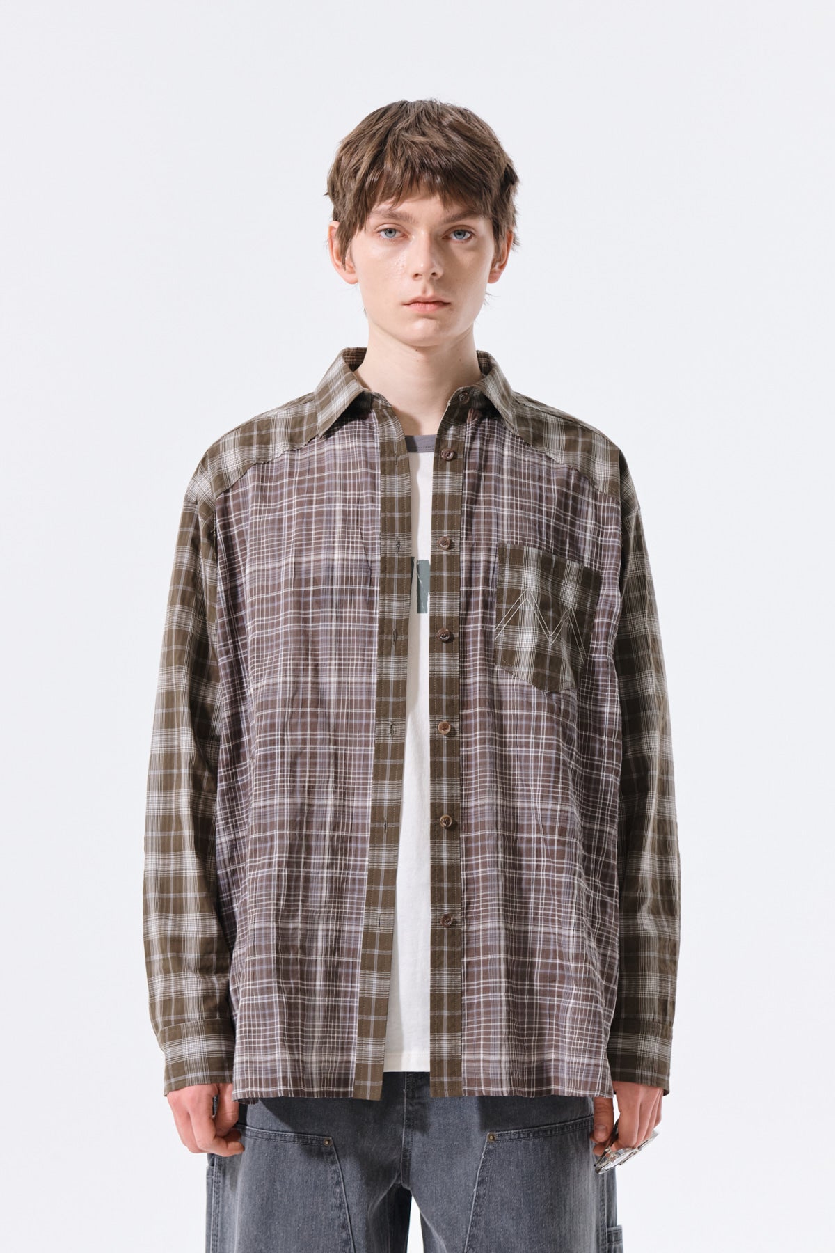Matin Kim - Mixed Check Over Fit Shirt (Brown) product image 11 | TRAB K-Fashion Australia