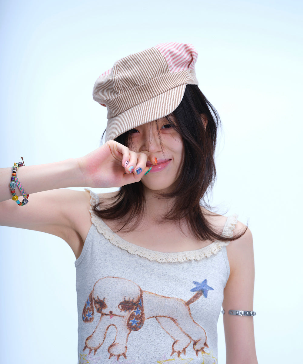 Coyseio - Striped Pintuck Puff Cap (Pink) product image 9 | TRAB K-Fashion Australia