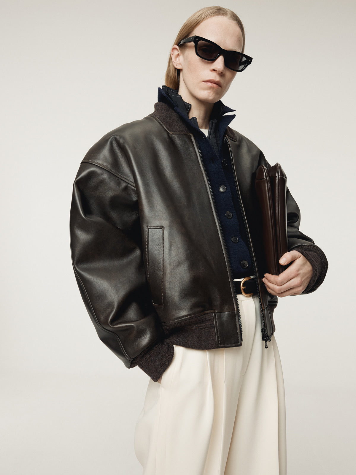 Recto - Vintage Effect Leather Bomber (Vintage Brown) product image 7 | TRAB K-Fashion Australia