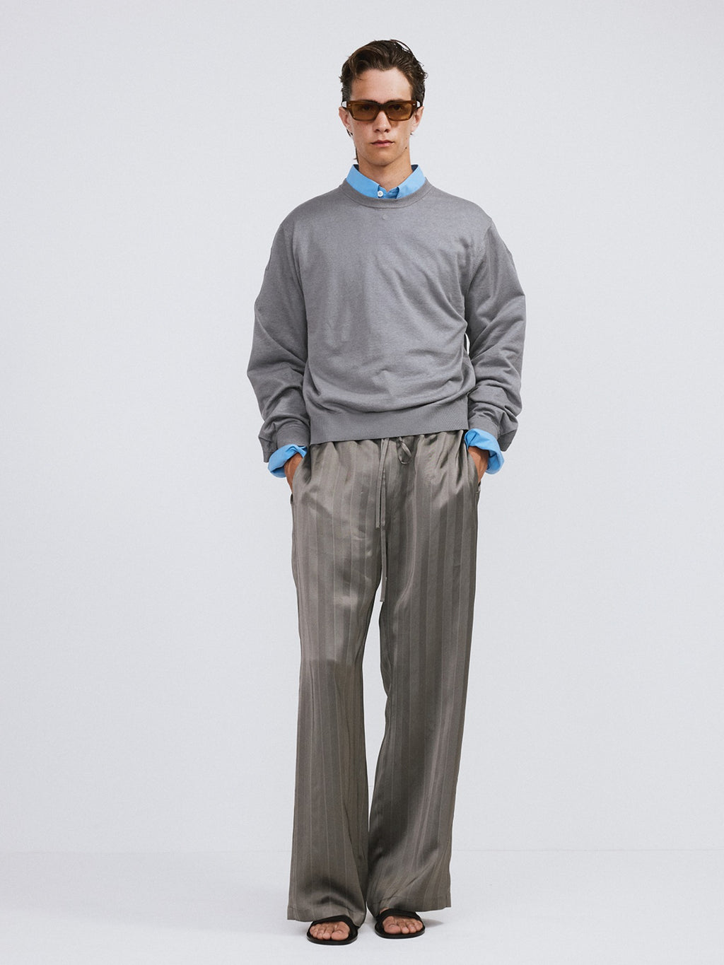 Recto - Silk-Linen Cuffs Detail Knit Top (Cool Grey) product image 1 | TRAB K-Fashion Australia