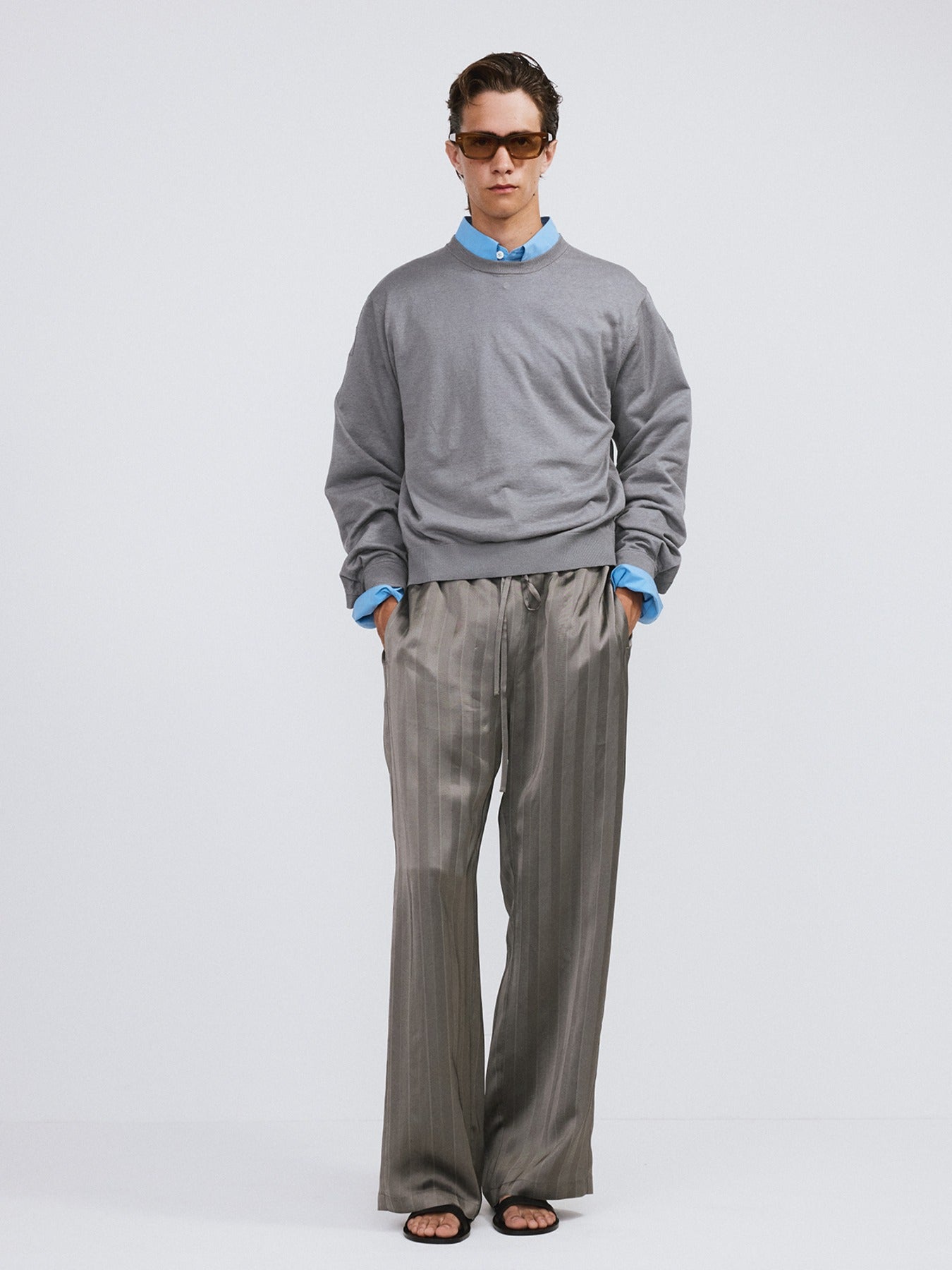 Recto - Silk-Linen Cuffs Detail Knit Top (Cool Grey) product image 1 | TRAB K-Fashion Australia
