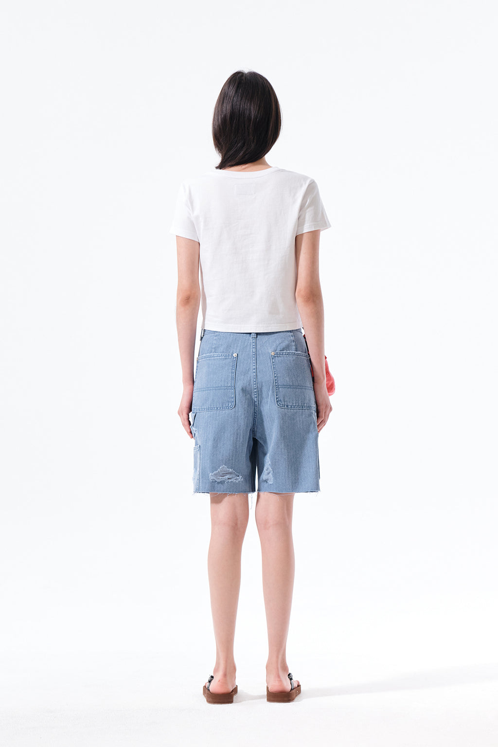 Matin Kim - Heringbone Raw Cut Denim Shorts (Light Blue) product image 8 | TRAB K-Fashion Australia