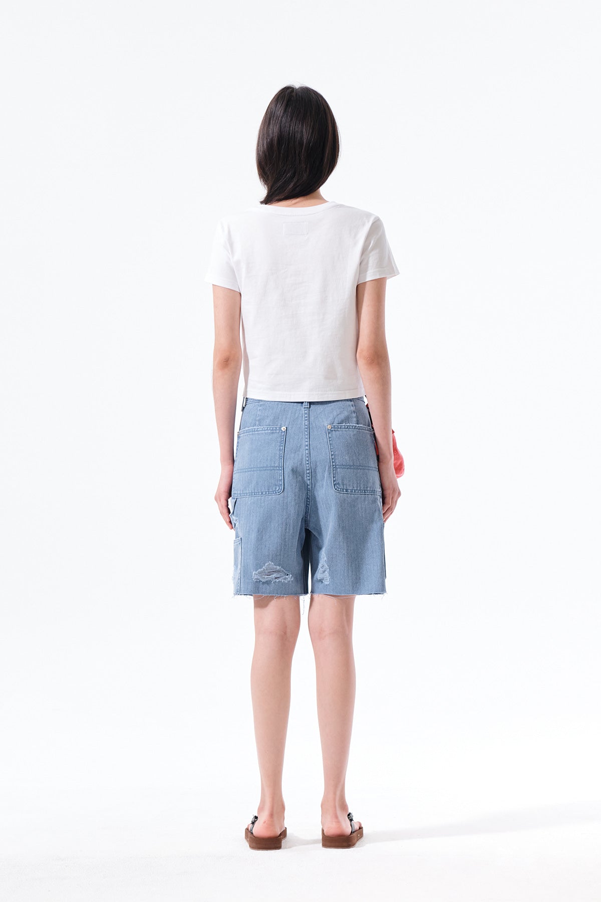 Matin Kim - Heringbone Raw Cut Denim Shorts (Light Blue) product image 8 | TRAB K-Fashion Australia