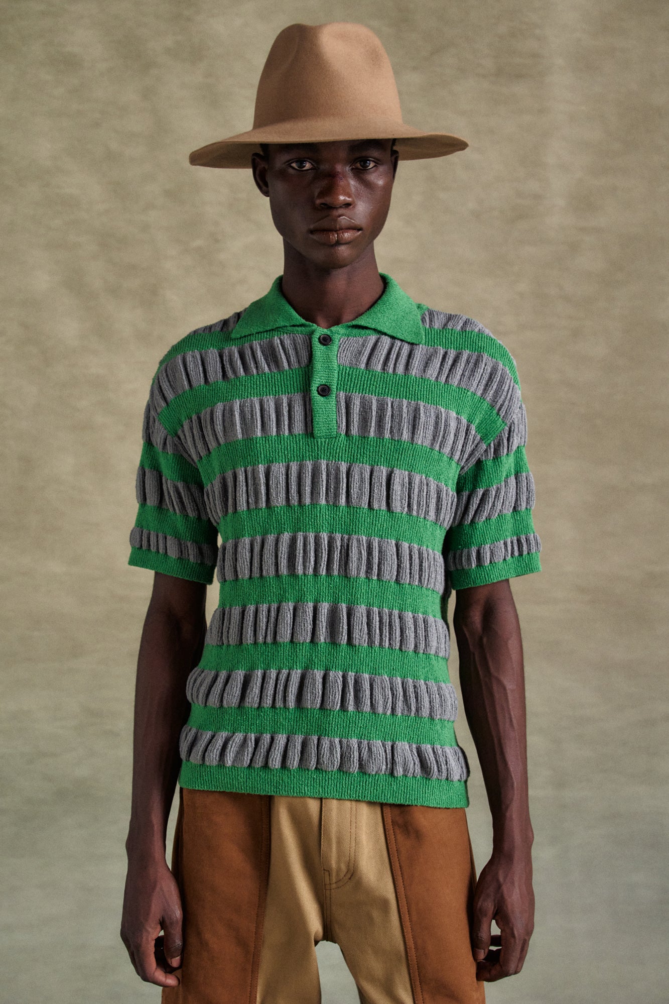 Andersson Bell - Bubble Stripe Polo Sweater (Grey/Green) product image 7 | TRAB K-Fashion Australia