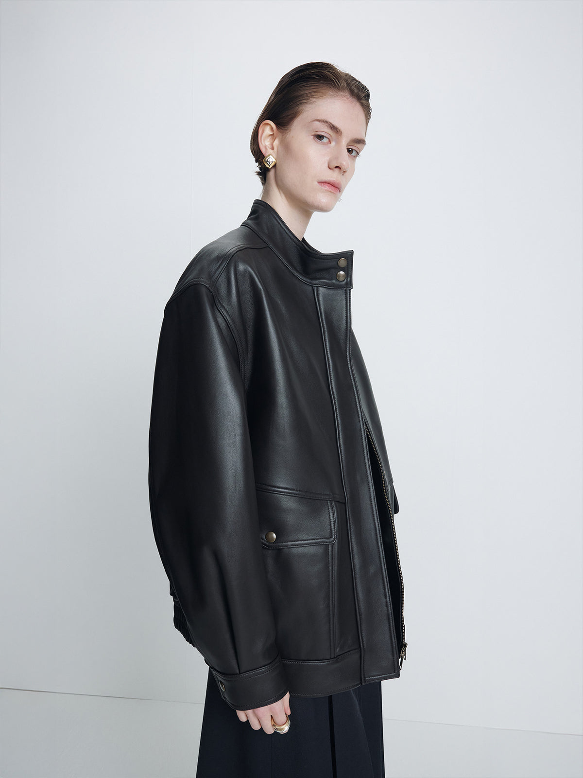 Tonywack - High-Neck Leather Zip Jacket (Dark Brown) product image 1 | TRAB K-Fashion Australia