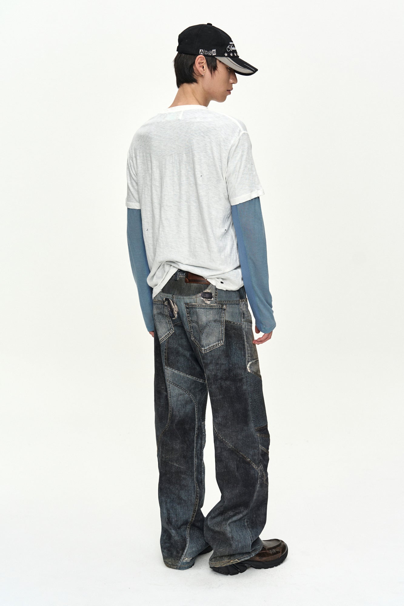 Andersson Bell - [Pre-Order – Ships August 7] Denim Trompe-L'oeil Graphic Biker Jeans (Mid Blue) product image 10 | TRAB K-Fashion Australia