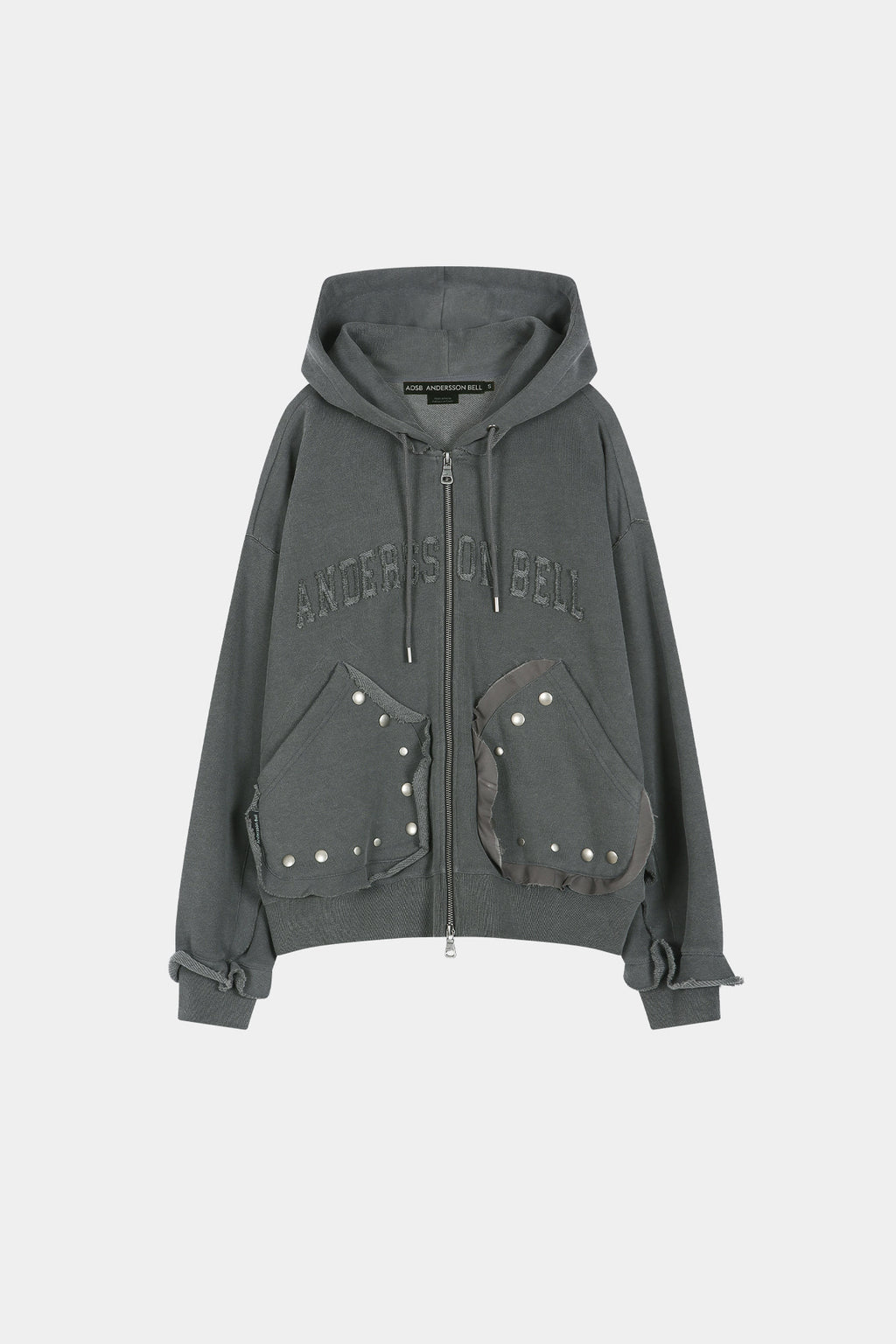 Andersson Bell - Raw-Cut Studded Zip-Up Hoodie (charcoal) (Charcoal) product image 9 | TRAB K-Fashion Australia
