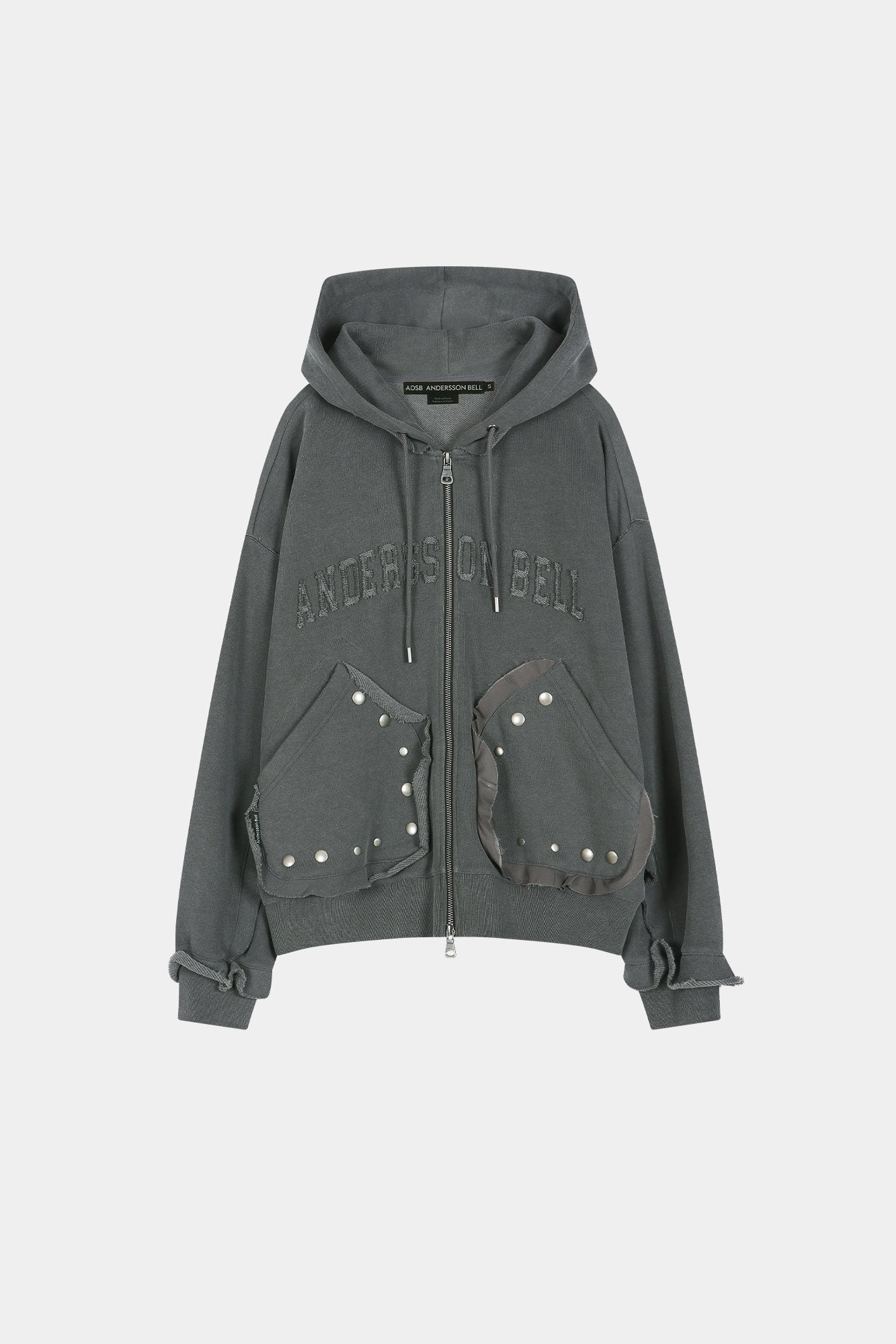 Andersson Bell - Raw-Cut Studded Zip-Up Hoodie (charcoal) (Charcoal) product image 9 | TRAB K-Fashion Australia