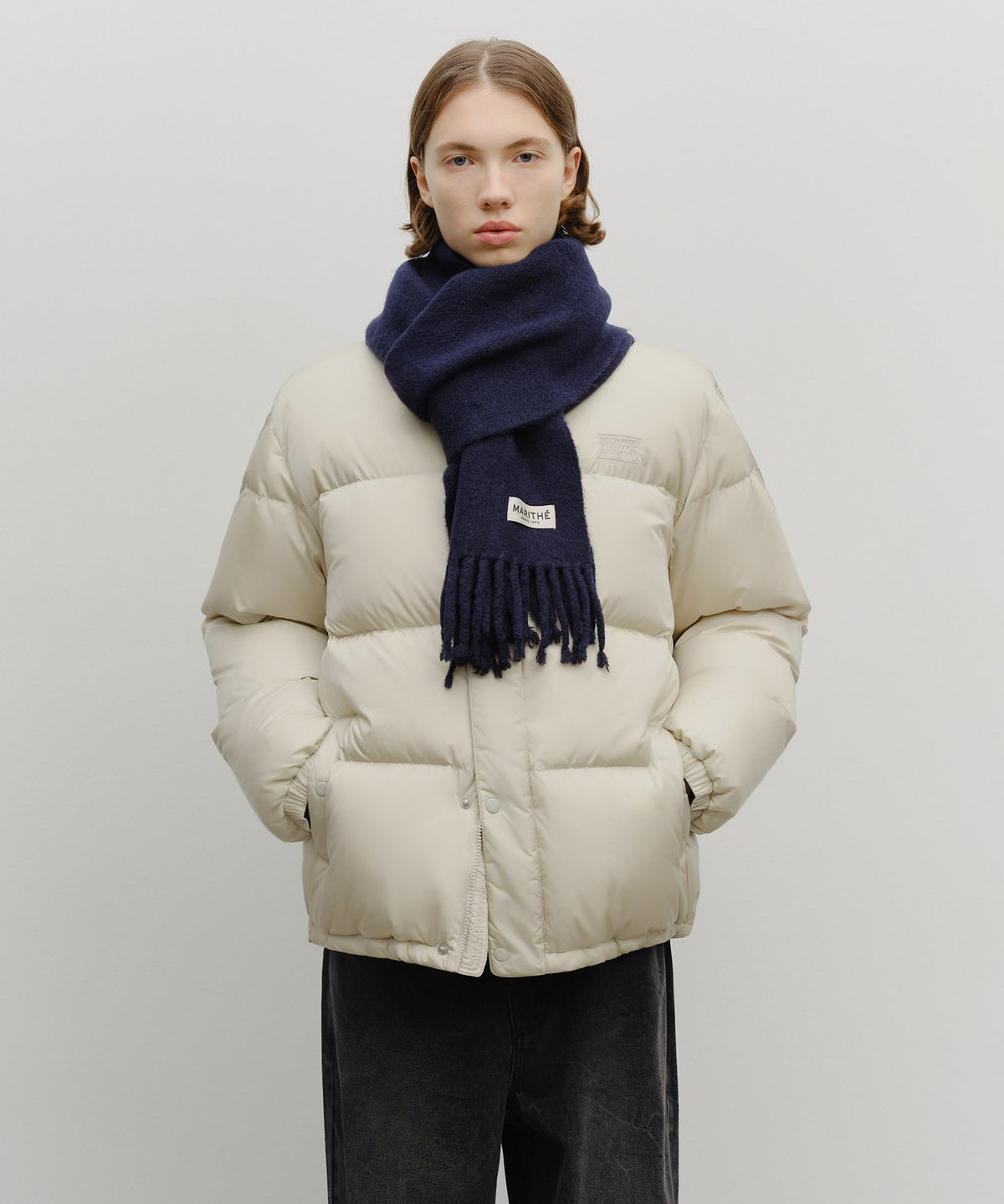 Marithe & Francois Girbaud - Fuzzy Solid Knit Muffler (Navy) product image 5 | TRAB K-Fashion Australia