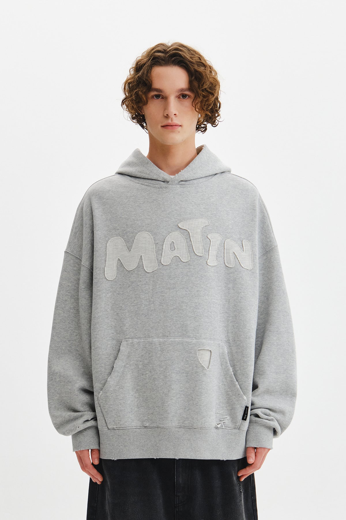 Matin Kim - Waffle Applique Logo Hood Top (Grey) product image 6 | TRAB K-Fashion Australia
