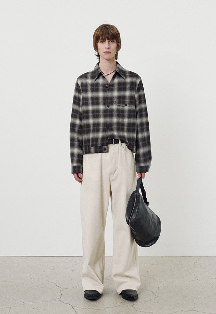 Tonywack - Brushed-Effect Check Shirt Blouson Japanese Fabric (Black/Ecru) product image 2 | TRAB K-Fashion Australia