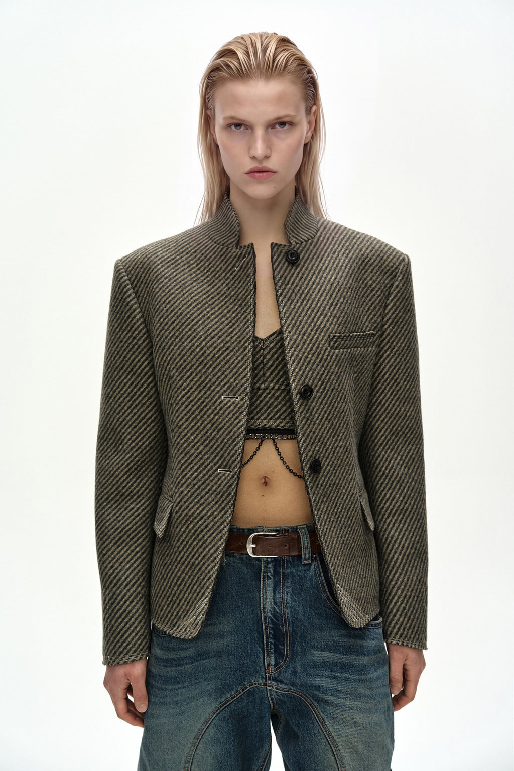 Andersson Bell - Wool Twill Cropped Tailored Jacket (Brown) product image 7 | TRAB K-Fashion Australia