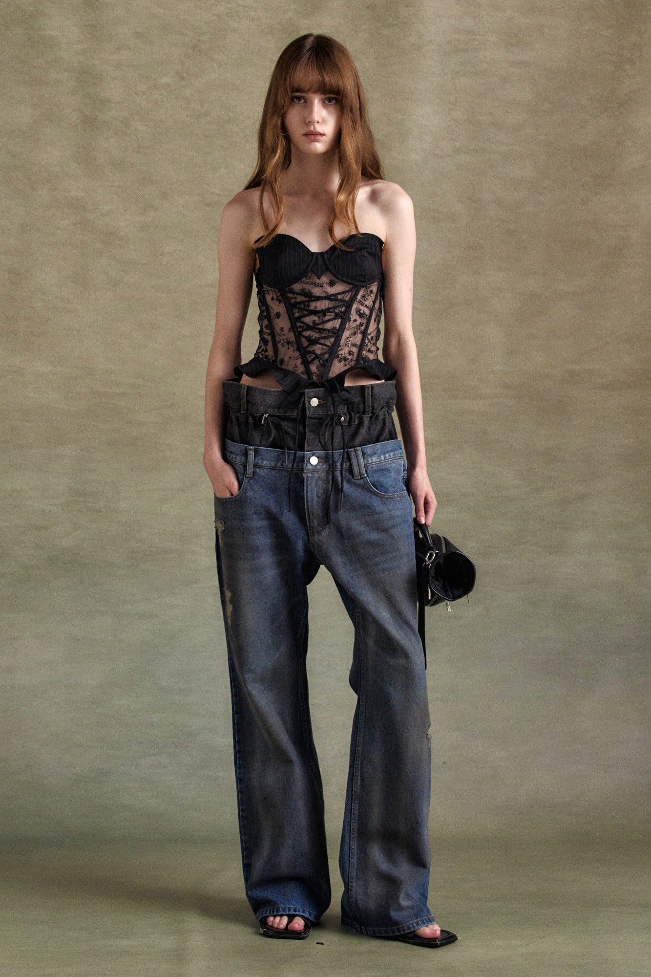 Andersson Bell - Dusty Spray Double Waist Jeans (Blue Black) product image 1 | TRAB K-Fashion Australia