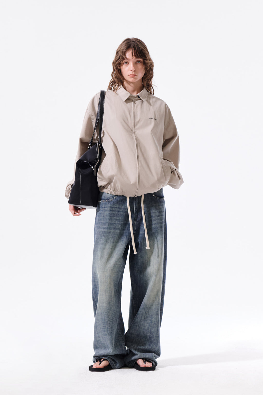 Matin Kim - Small Logo Cotton Zip Up Jumper (Light Beige) product image 9 | TRAB K-Fashion Australia