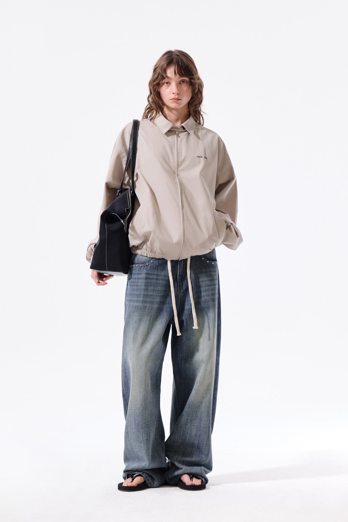 Matin Kim - Small Logo Cotton Zip Up Jumper (Light Beige) product image 9 | TRAB K-Fashion Australia