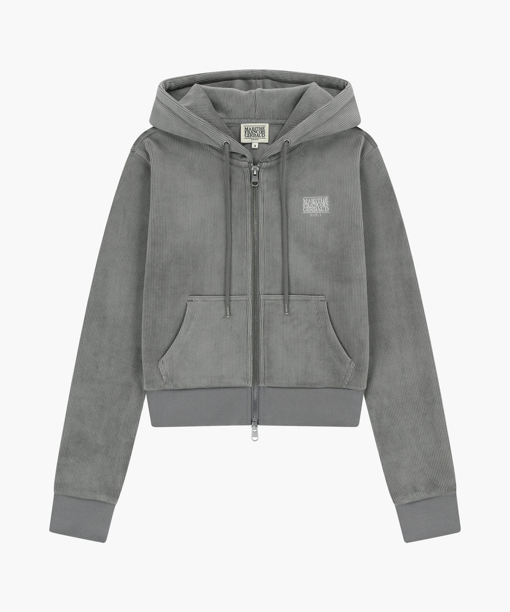 Marithe & Francois Girbaud - Small Classic Logo Slim Fit Velour Crop Hoodie Zipup (Gray) product image 6 | TRAB K-Fashion Australia