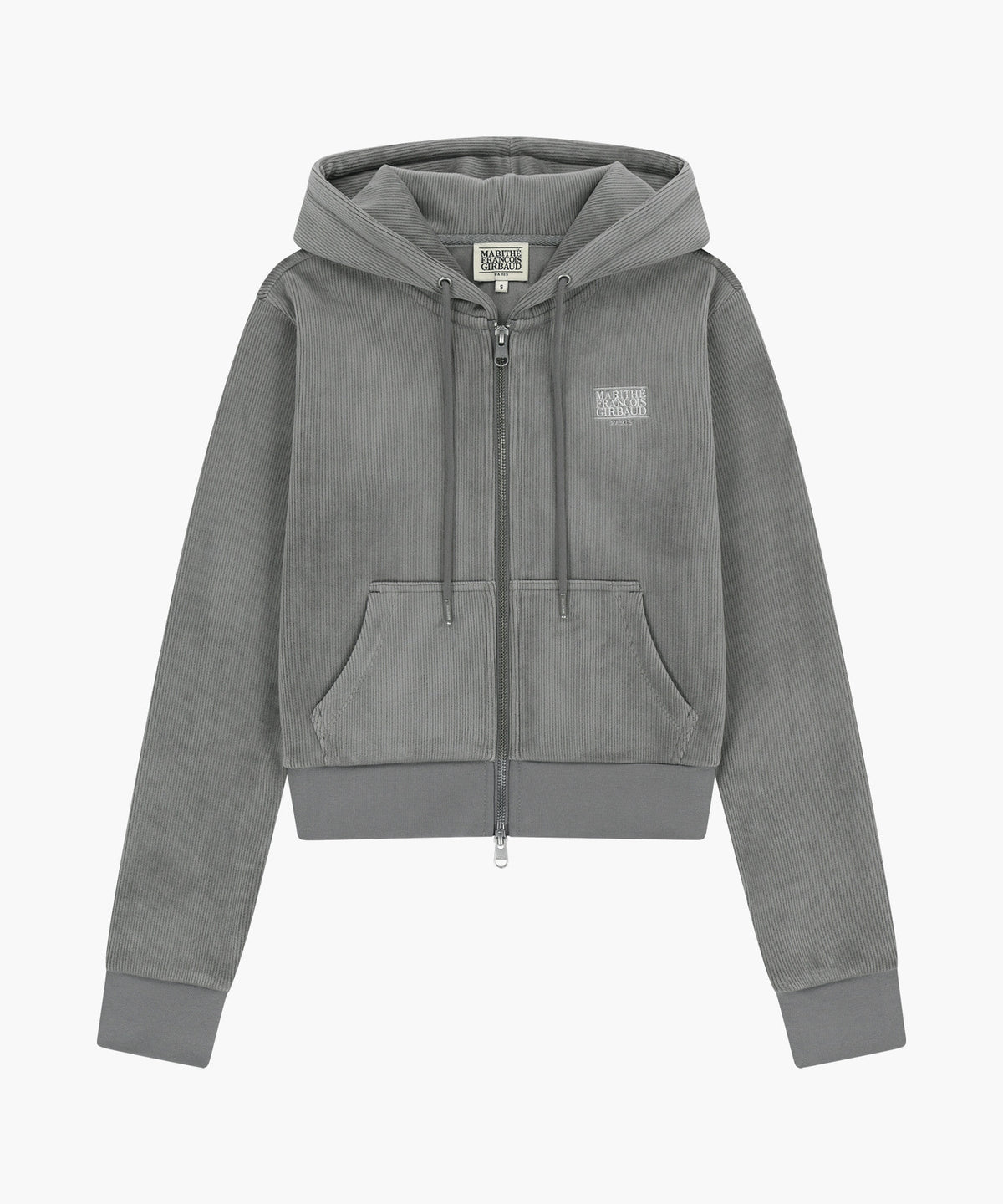 Marithe & Francois Girbaud - Small Classic Logo Slim Fit Velour Crop Hoodie Zipup (Gray) product image 6 | TRAB K-Fashion Australia