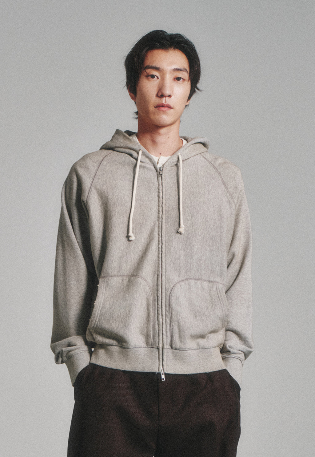 Art if acts - Garments Dyed Sweat Hooded Zip-Up (Melange Grey) product image 4 | TRAB K-Fashion Australia