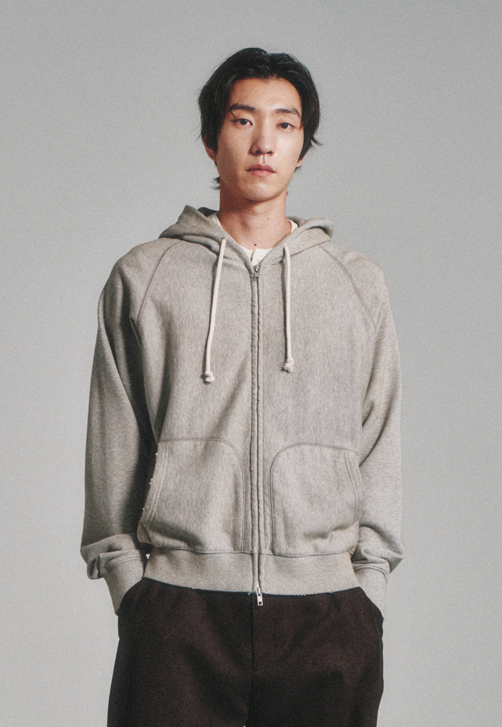 Art if acts - Garments Dyed Sweat Hooded Zip-Up (Melange Grey) product image 4 | TRAB K-Fashion Australia