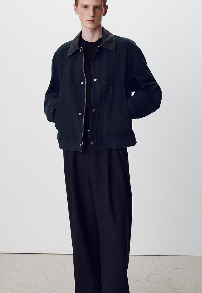 Tonywack - Leather Collar Garment-Washed Chore Jacket (Navy) product image 3 | TRAB K-Fashion Australia
