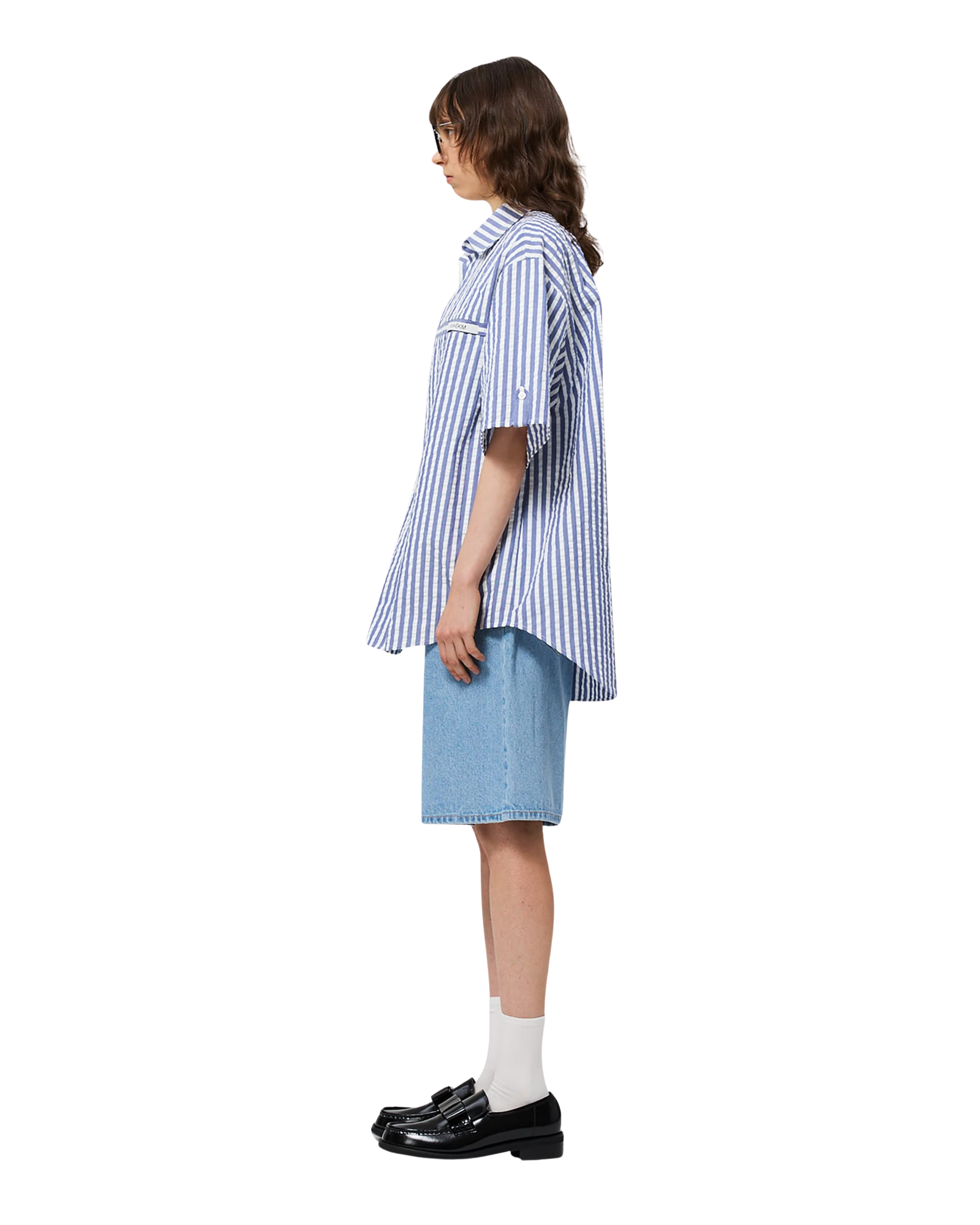 Kimhe Kim - Stripped Label Short Sleeves Shirt (Blue) product image 3 | TRAB K-Fashion Australia