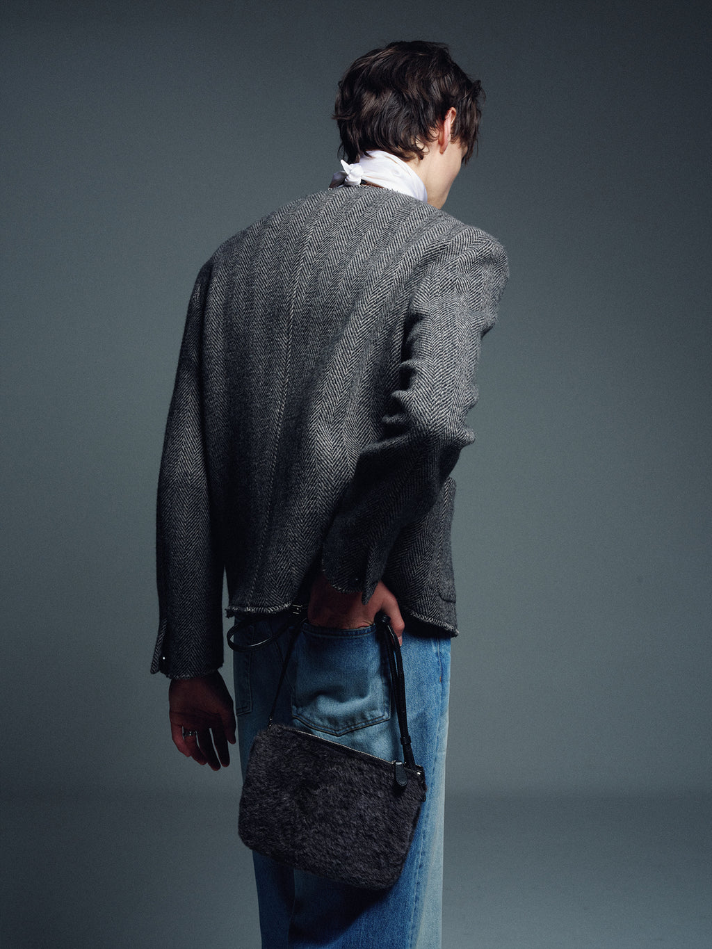 Tonywack - Herringbone Wool Cut-Off Blouson (Black/Grey) product image 8 | TRAB K-Fashion Australia