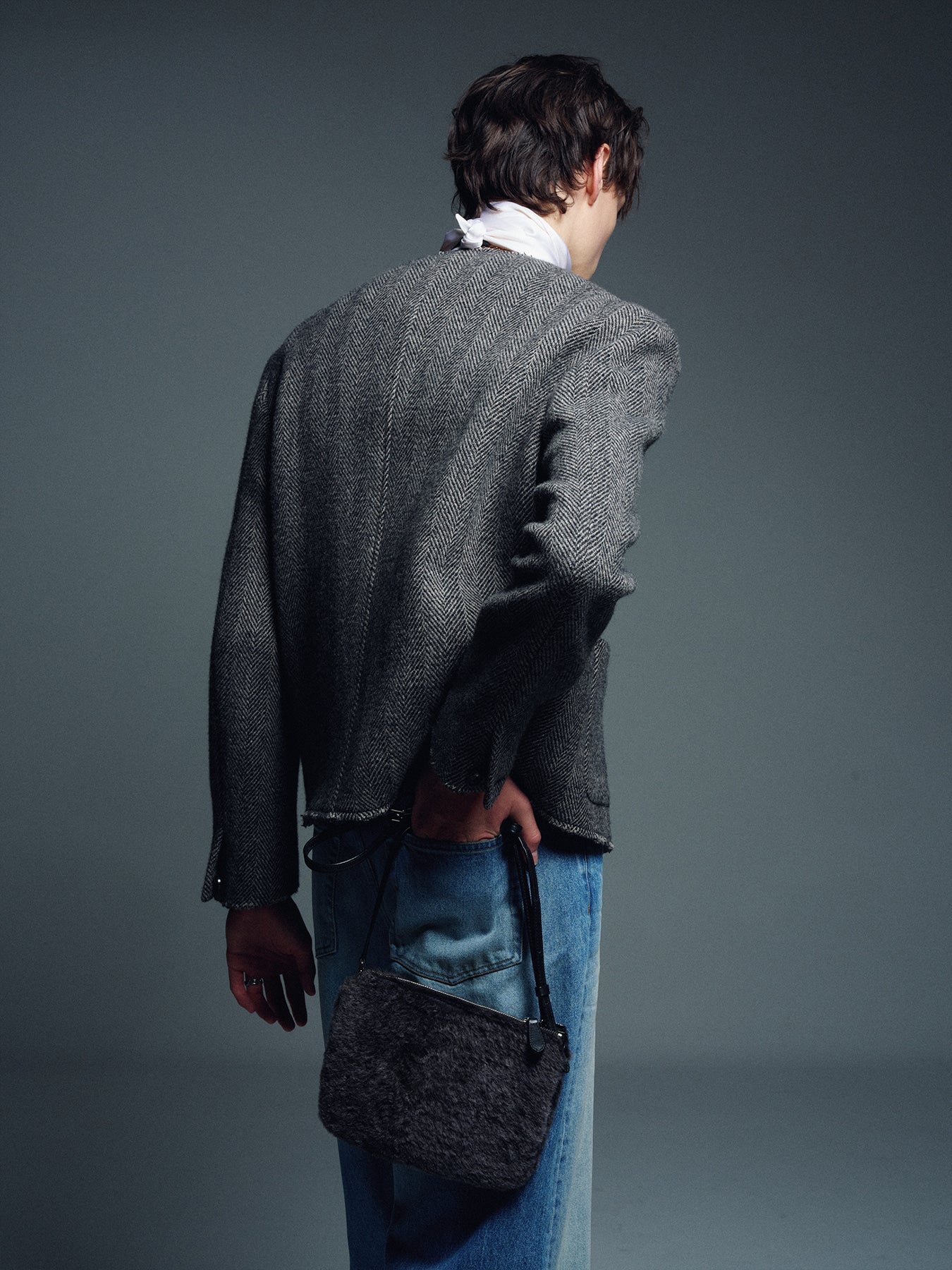 Tonywack - Herringbone Wool Cut-Off Blouson (Black/Grey) product image 8 | TRAB K-Fashion Australia