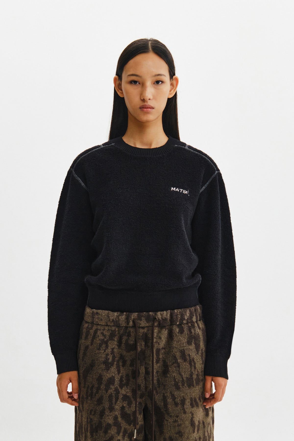 Matin Kim - Boucle Texture Knit Pullover (Black) product image 6 | TRAB K-Fashion Australia