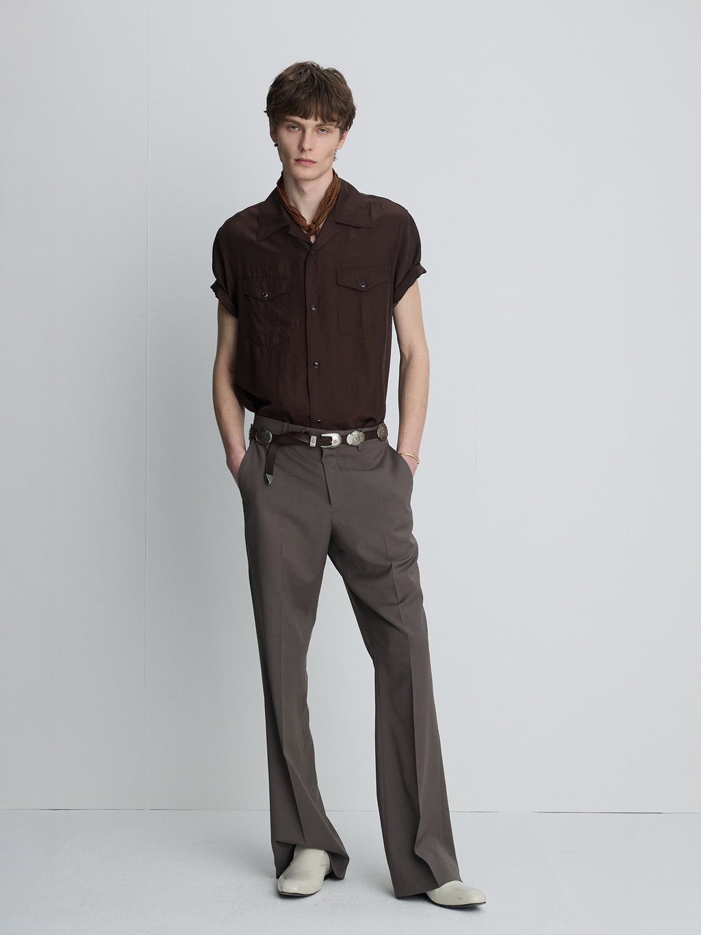 Tonywack - Washed Rayon Pearl Snap Shirt (Brown) product image 2 | TRAB K-Fashion Australia