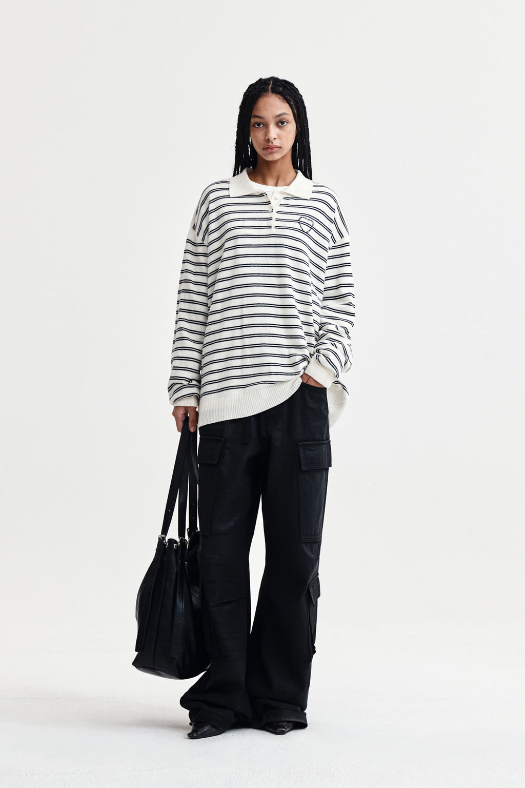Matin Kim - Heart Logo Collar Striped Pullover (Ivory) product image 9 | TRAB K-Fashion Australia