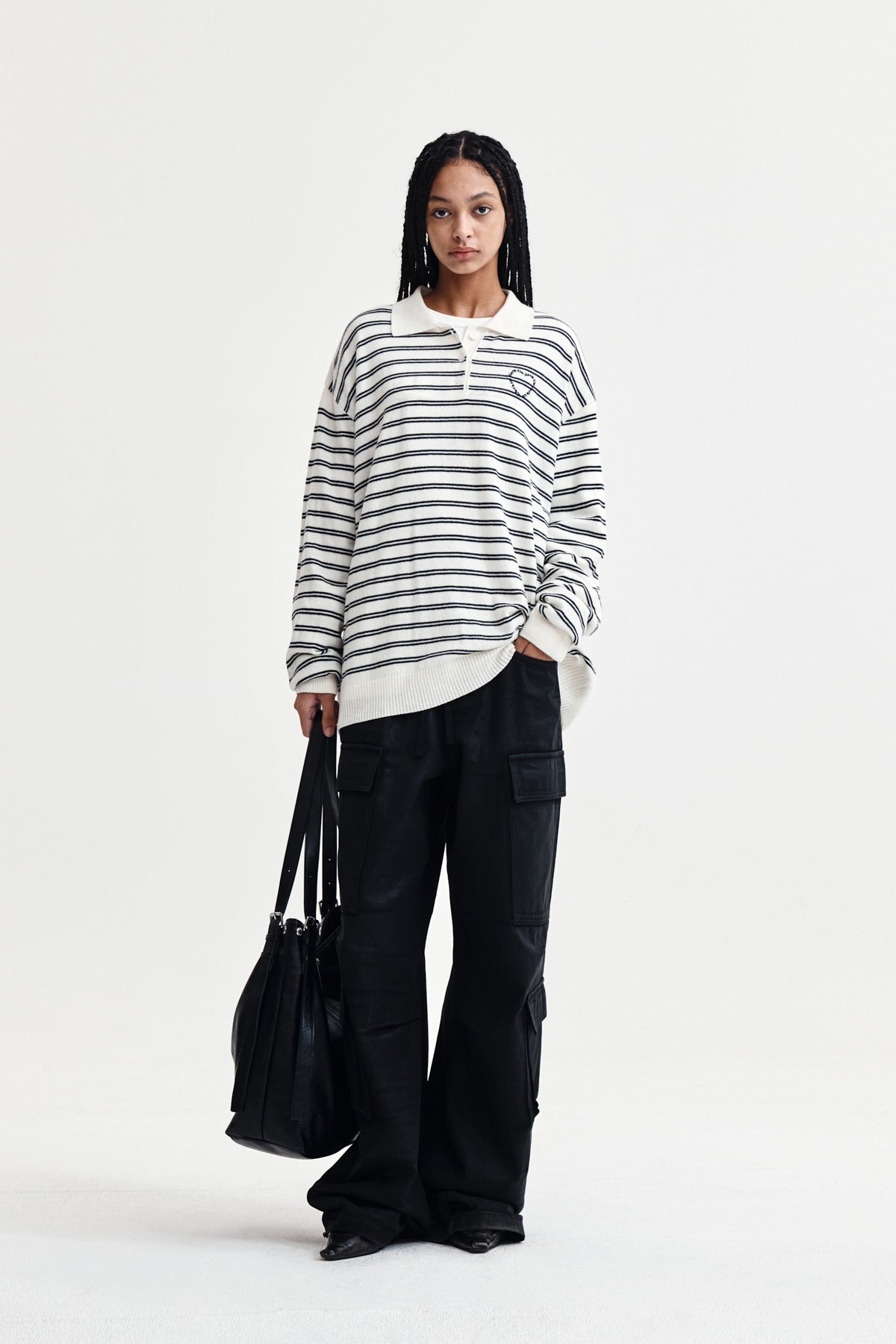 Matin Kim - Heart Logo Collar Striped Pullover (Ivory) product image 9 | TRAB K-Fashion Australia