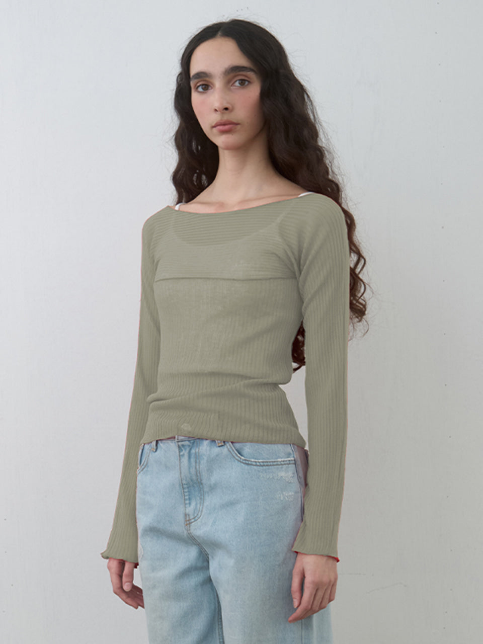 Kijun - Sheer Boatneck Knit Sage product image 2 | TRAB K-Fashion Australia