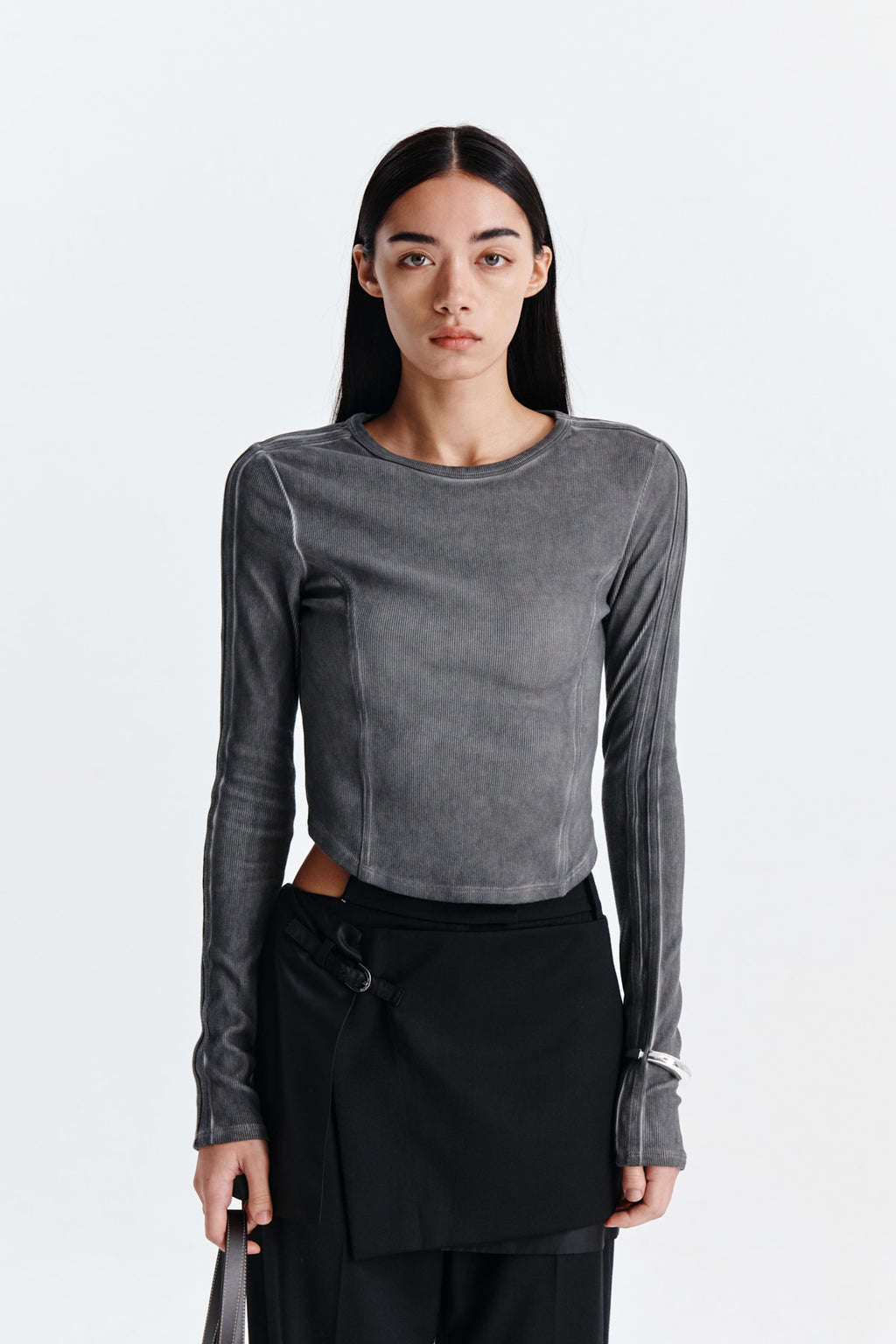 Matin Kim - Sleeve Binding Washed Top (Charcoal) product image 5 | TRAB K-Fashion Australia
