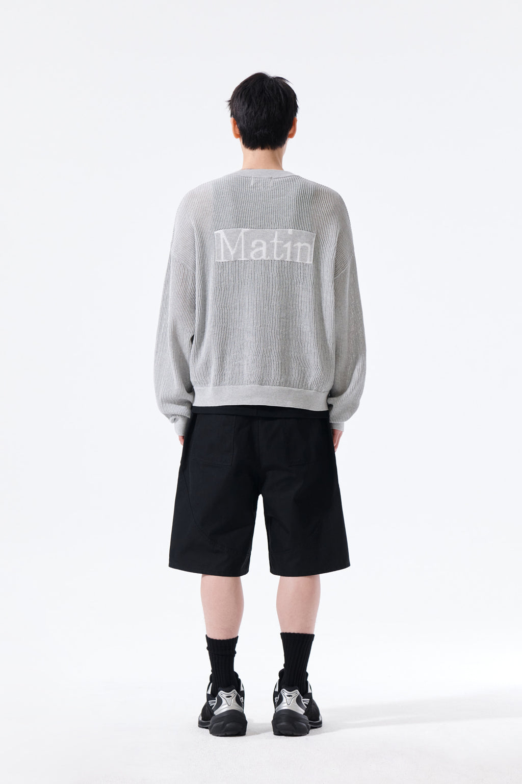 Matin Kim - Back Logo Jacquard Mesh Knit Zip Up (Light Grey) product image 13 | TRAB K-Fashion Australia