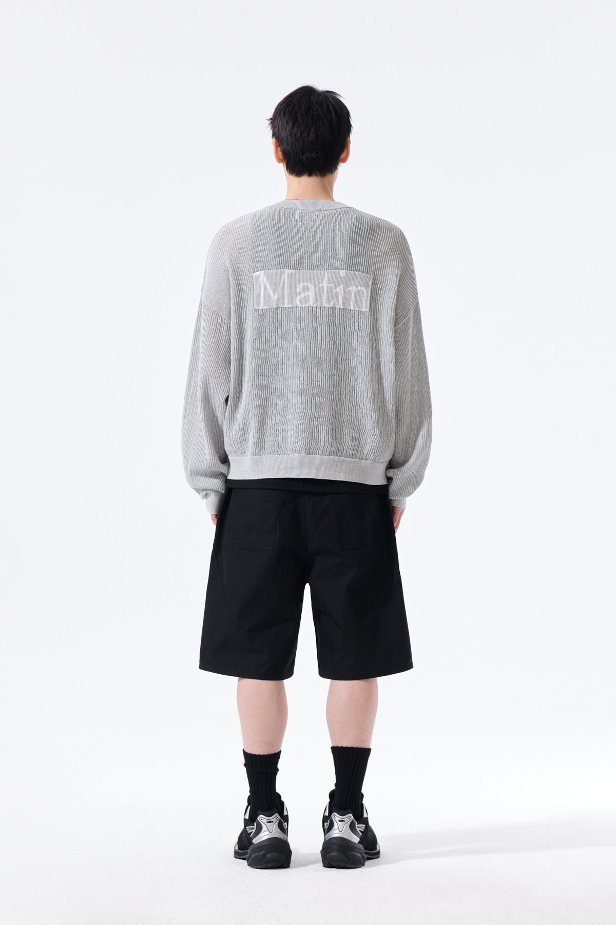 Matin Kim - Back Logo Jacquard Mesh Knit Zip Up (Light Grey) product image 13 | TRAB K-Fashion Australia