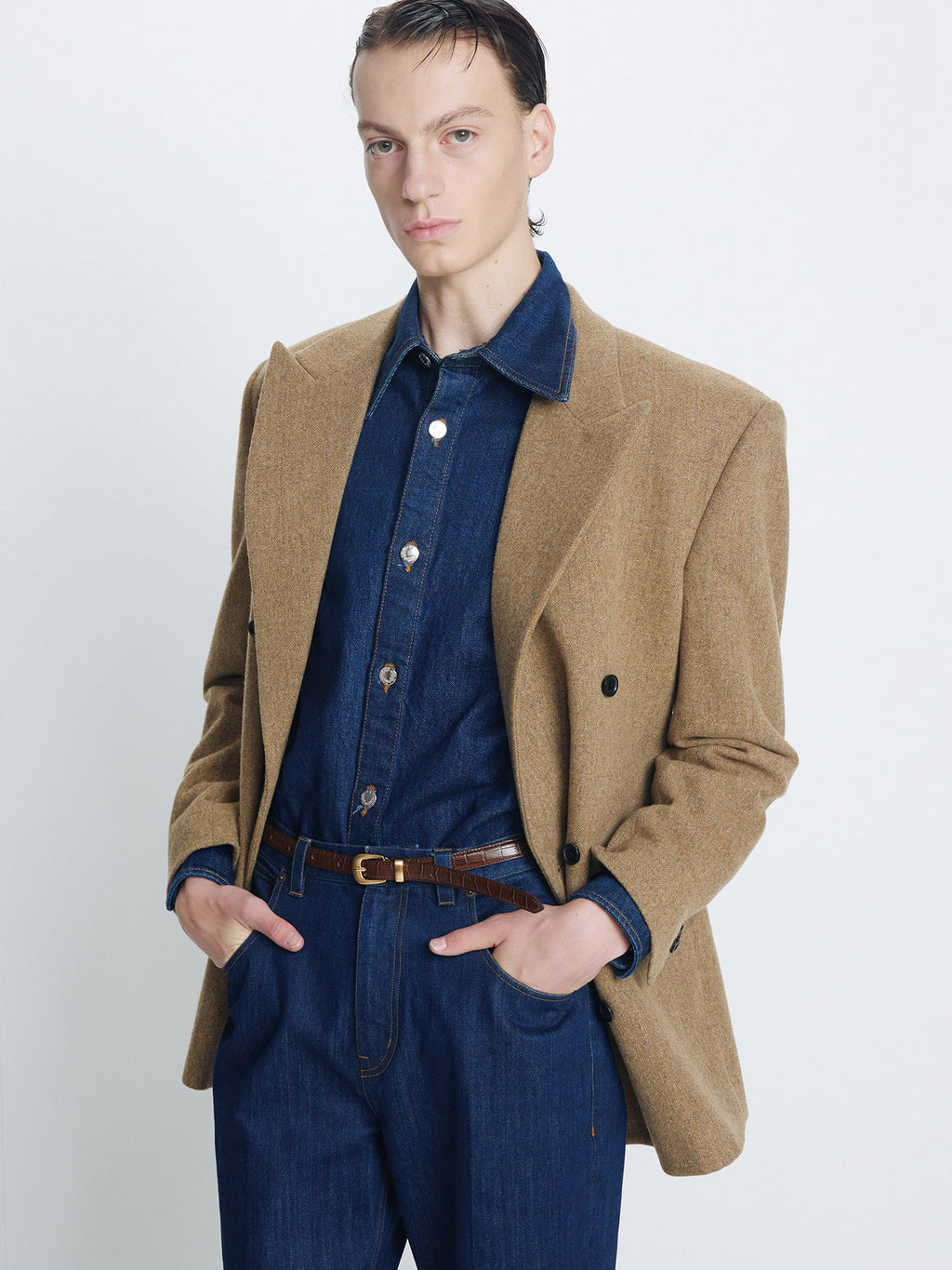 Tonywack - Herringbone Wool Double-Breasted Jacket (Saffron Beige) product image 1 | TRAB K-Fashion Australia