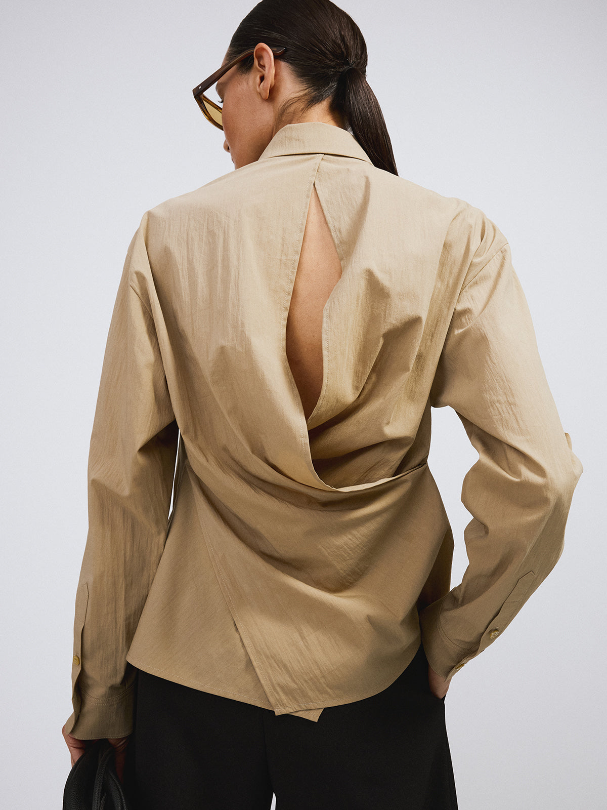 Recto - Open Back Draped Shirt (Khaki Beige) product image 4 | TRAB K-Fashion Australia