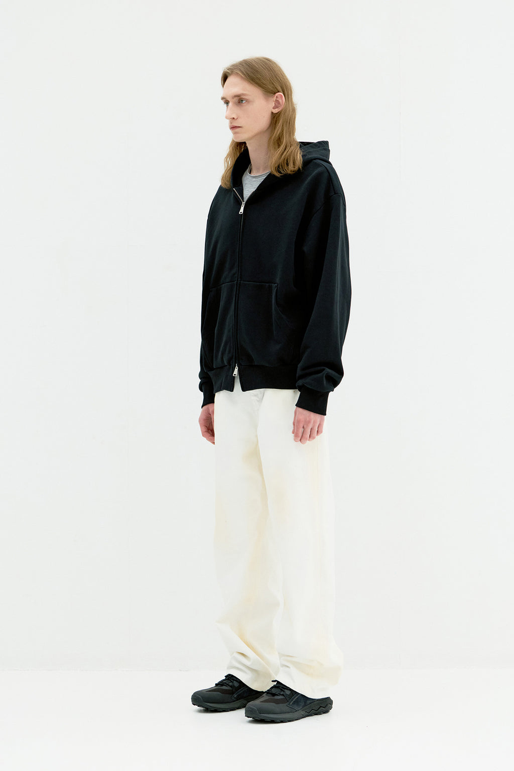 Coor - Minimal Cotton Hooded Zip Jumper (Black) product image 3 | TRAB K-Fashion Australia