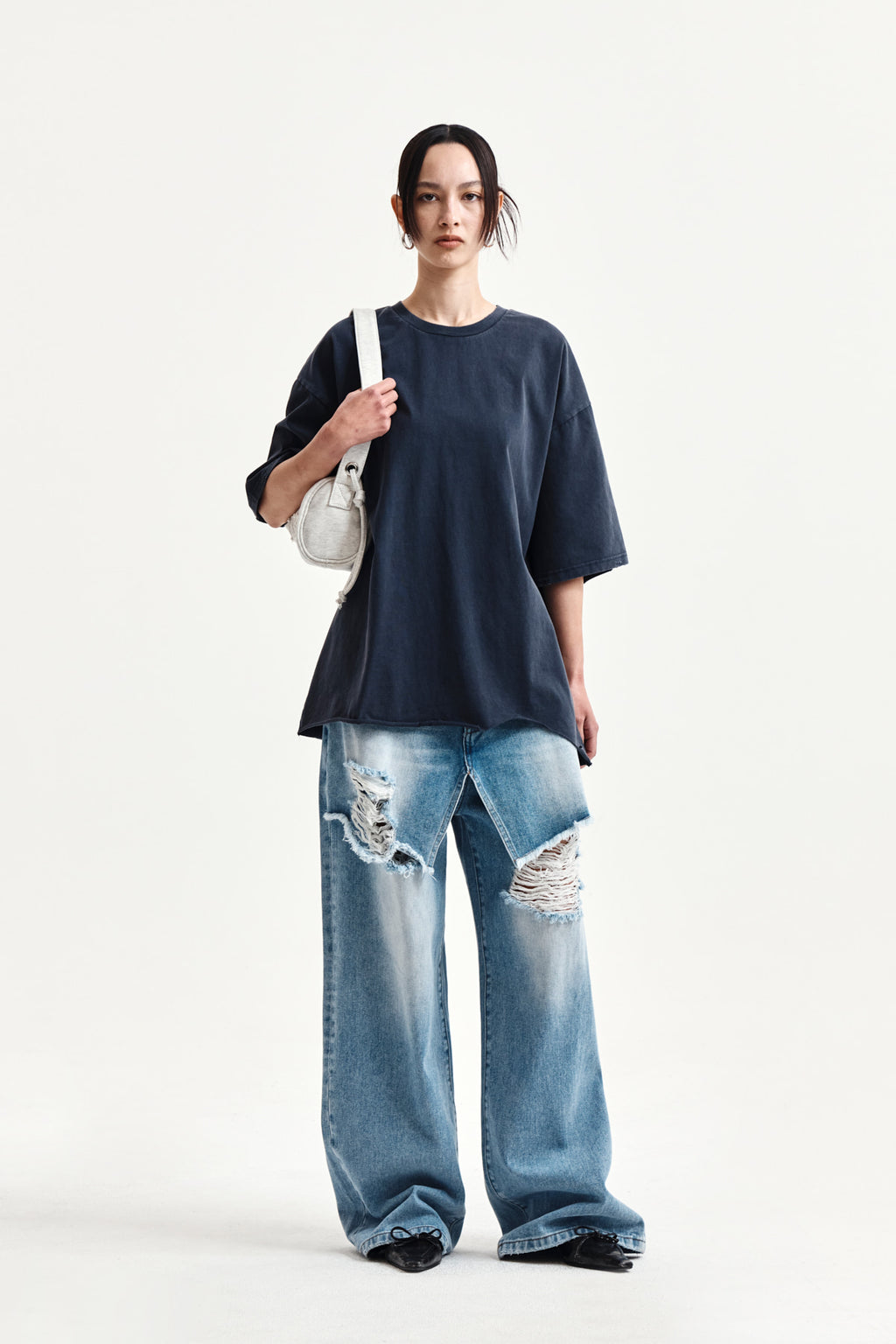 Matin Kim - Raw Cut Graffiti Logo Top (Navy) product image 8 | TRAB K-Fashion Australia