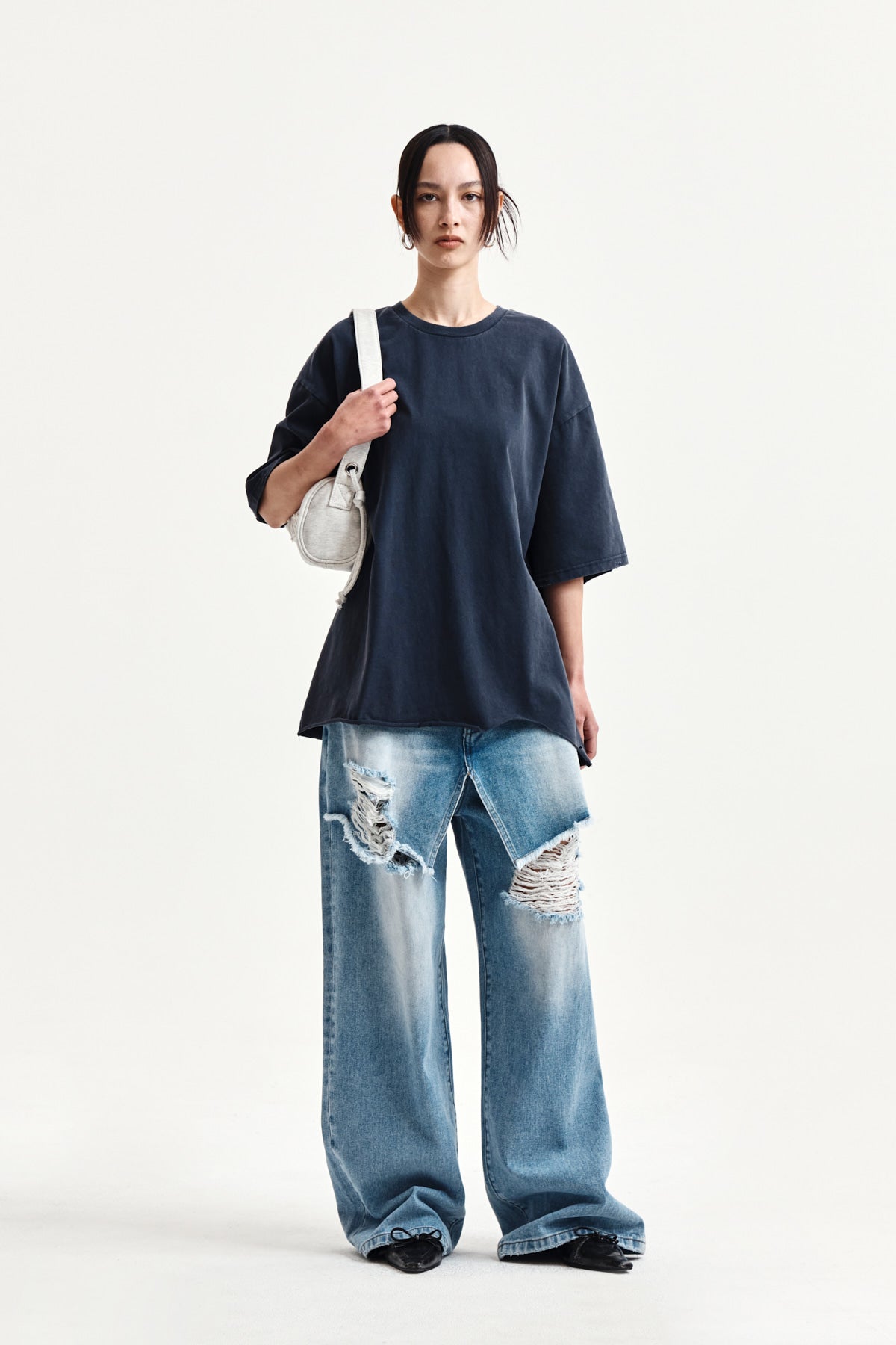 Matin Kim - Raw Cut Graffiti Logo Top (Navy) product image 8 | TRAB K-Fashion Australia