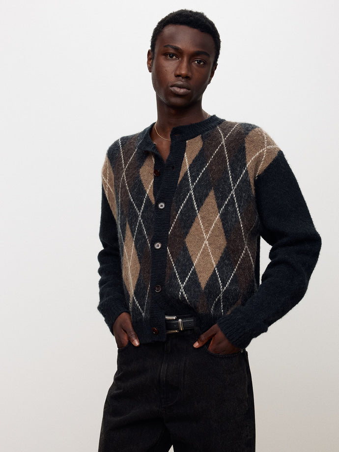 Tonywack - Mohair Argyle Crew-Neck Cardigan (Midnight/Camel) product image 4 | TRAB K-Fashion Australia